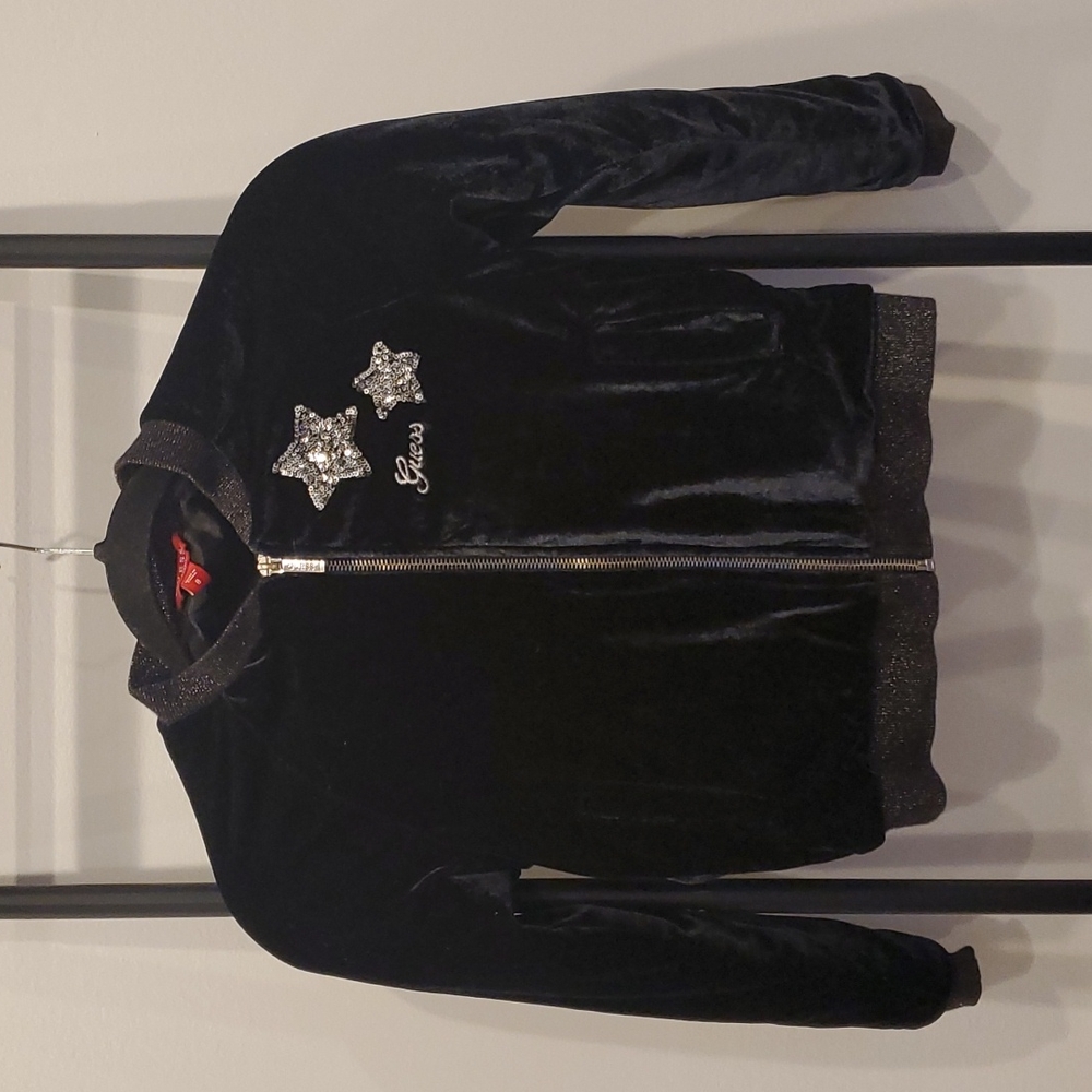 Guess velvet black full lining Zipper jacket bomber girl size 8